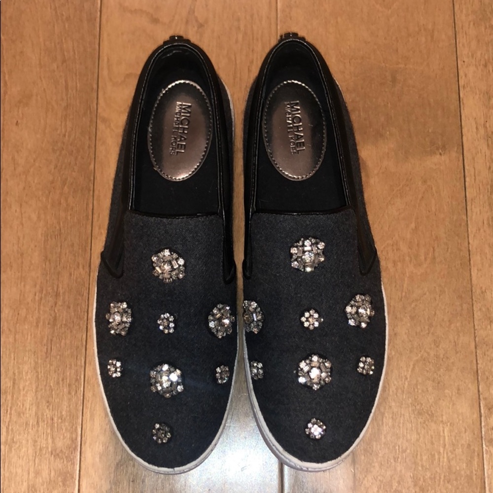 Michael Kors Navy Slip Ons with Crystal Florals